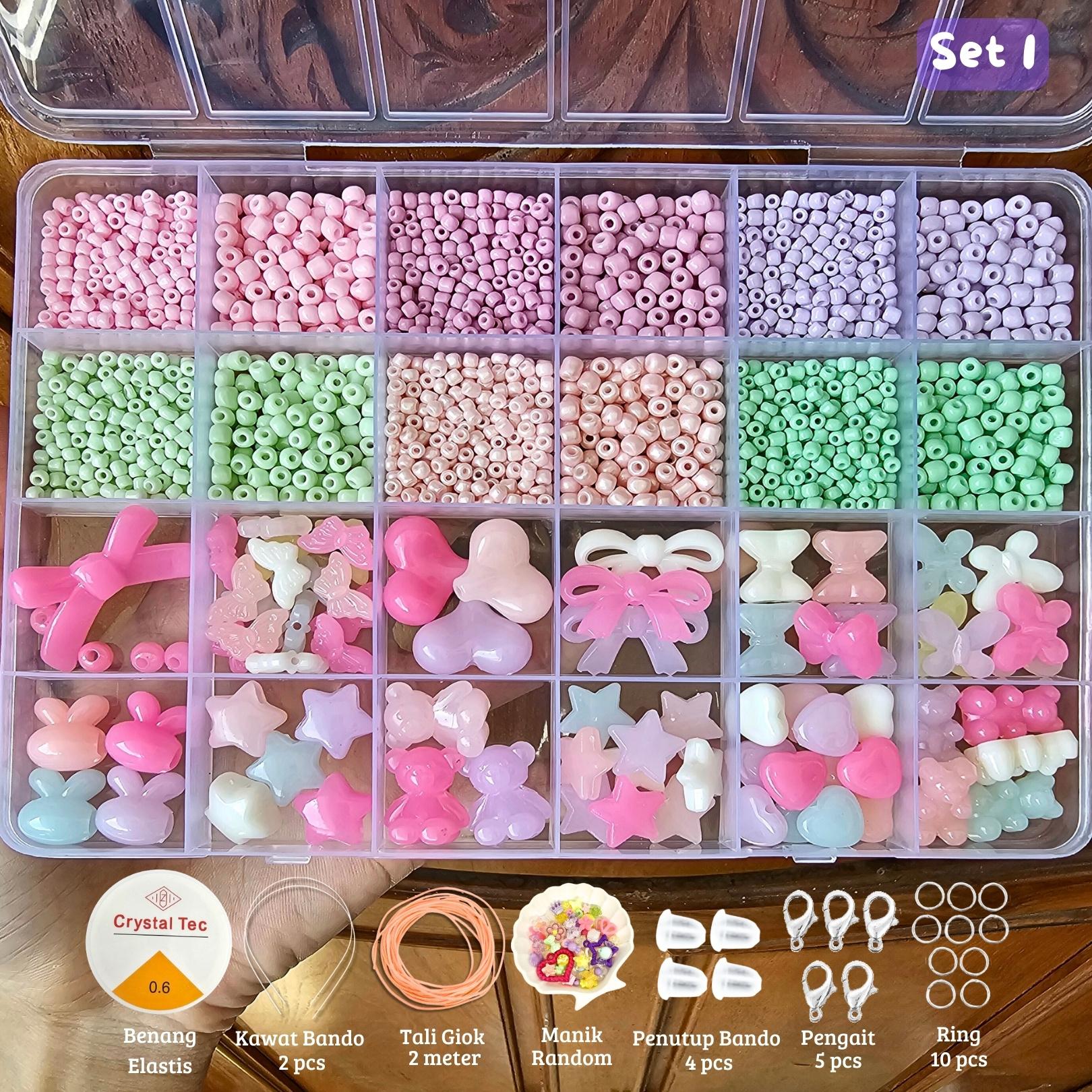 PGX - DIY Craft Kit Gelang Manik Manik Aesthetic - Manik Manik Pasir 1 Box Lengkap - Set Pernak Pernik Meronce Mote - SM010