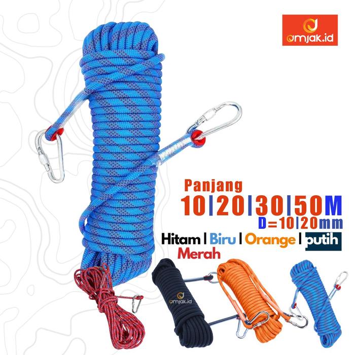 Gambar Tali Paracord Panjat Tebing Climbing Rope 10mm 10 M carabiner Black dari Omjak.id Kota Administrasi Jakarta Barat Tokopedia