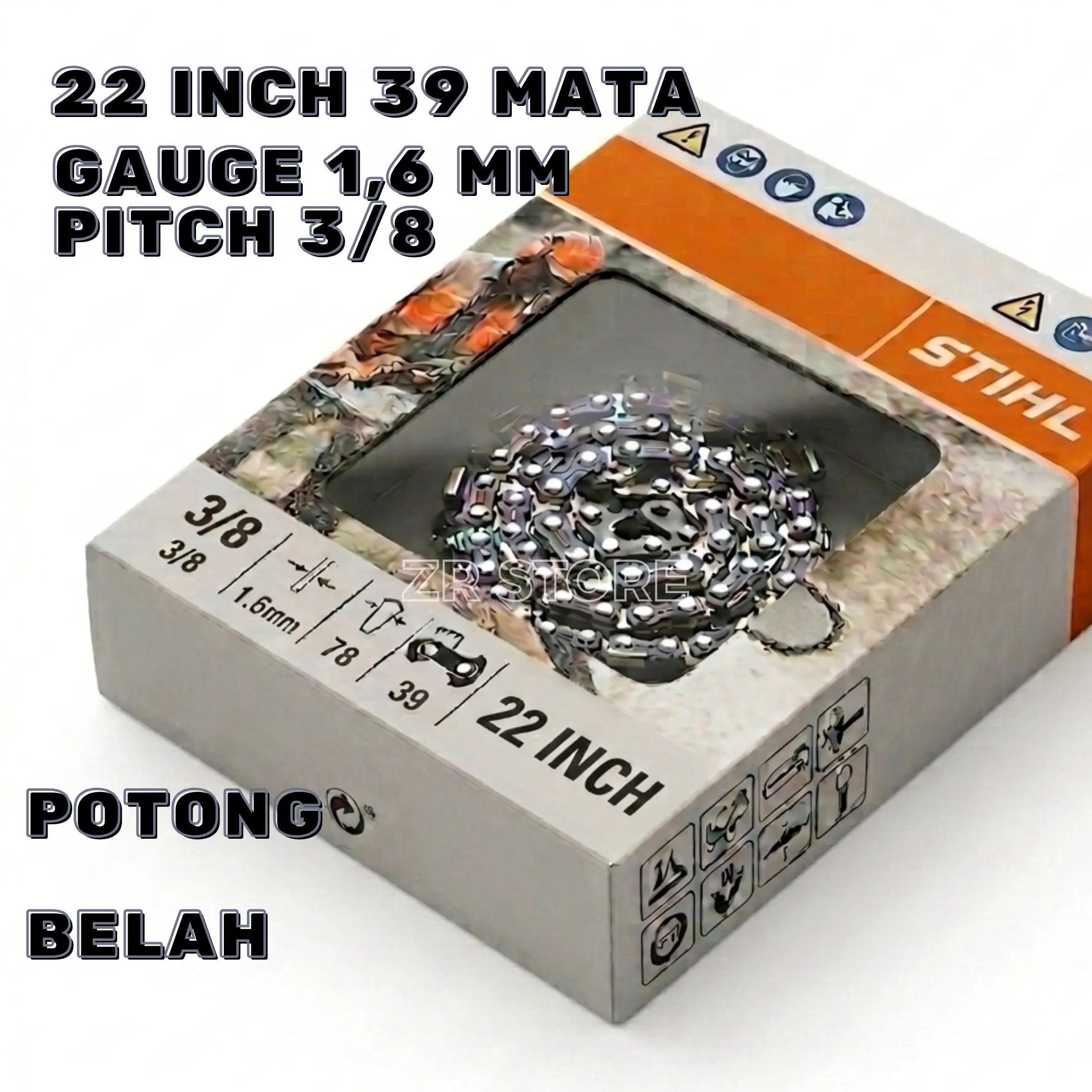Rantai Gergaji Kayu 22 Inch 39 Mata Pitch 3/8 Gauge 1.6mm untuk Potong dan Belah Kayu Keras