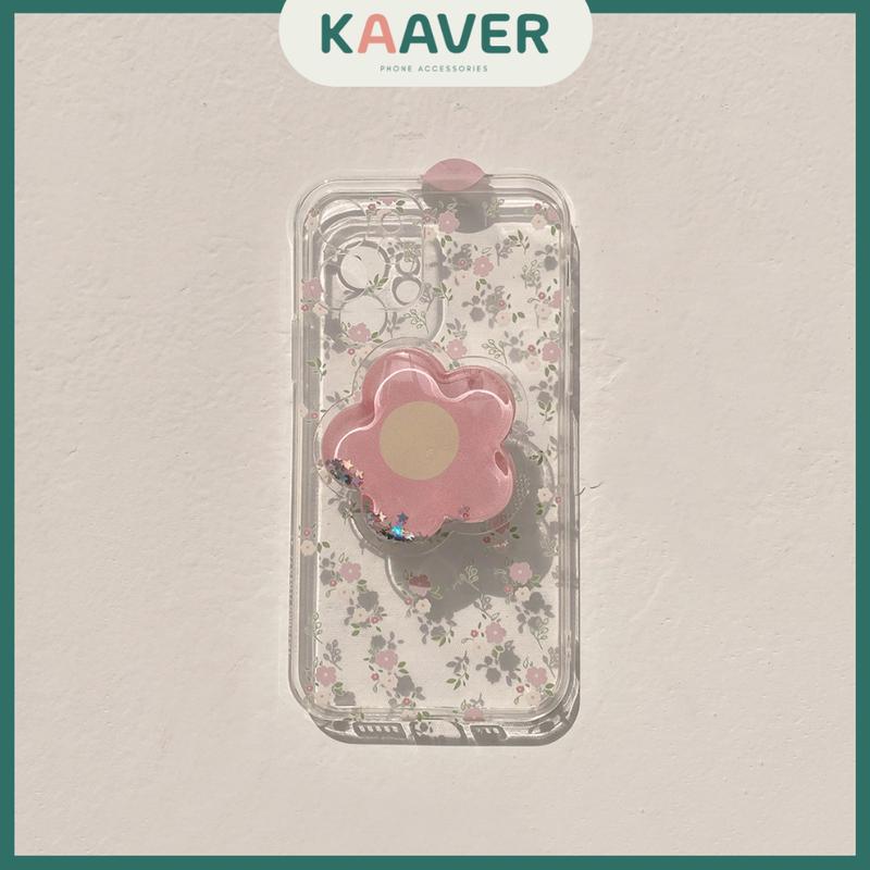 KAAVER - Pink Flower Popsocket TPU Case iPhone 7 8 SE X XS XR 11 12 13 Mini Pro Max Plus + 5