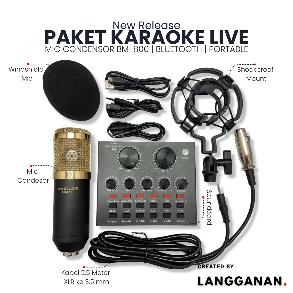 Sound card V8 Bluetooth Audio Mixer Soundcard Live Streaming Karaoke Plus Mic Condensor BM-800