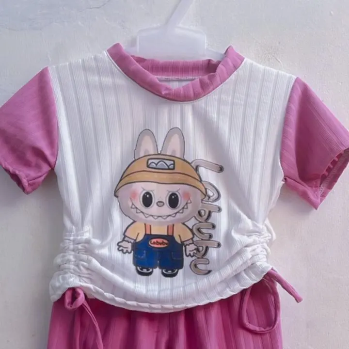 Baju Anak Labubu One Set Labubu Bahan Knit Hornet DTF Labubu untuk Anak Usia 2 sampai 11 tahun - OneSet Inez setelan 3