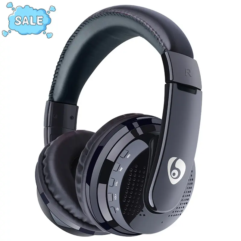 Set kepala wayarles Bluetooth di atas telinga, set kepala HiFi, bes, stereo, sokongan aux, radio FM, kad SD mikro, mikrofon main balik