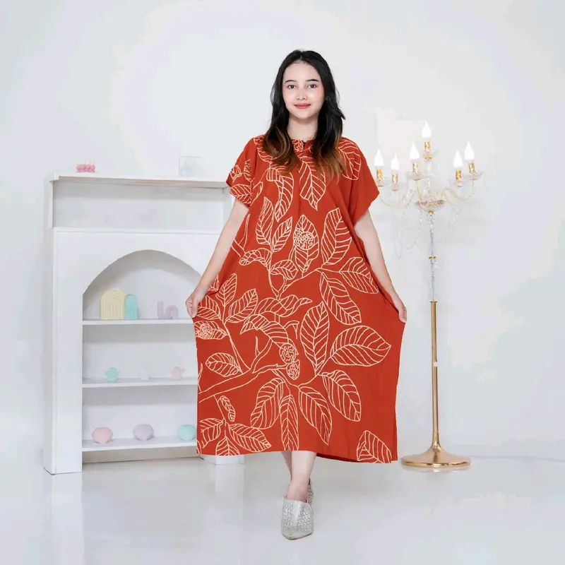 Daster Lowo Saerah, Motip daun dengan bahan rayon premium halus dan bisa di pakai santai nyaman dirumah ada resliting bunsui Formal Dress 2