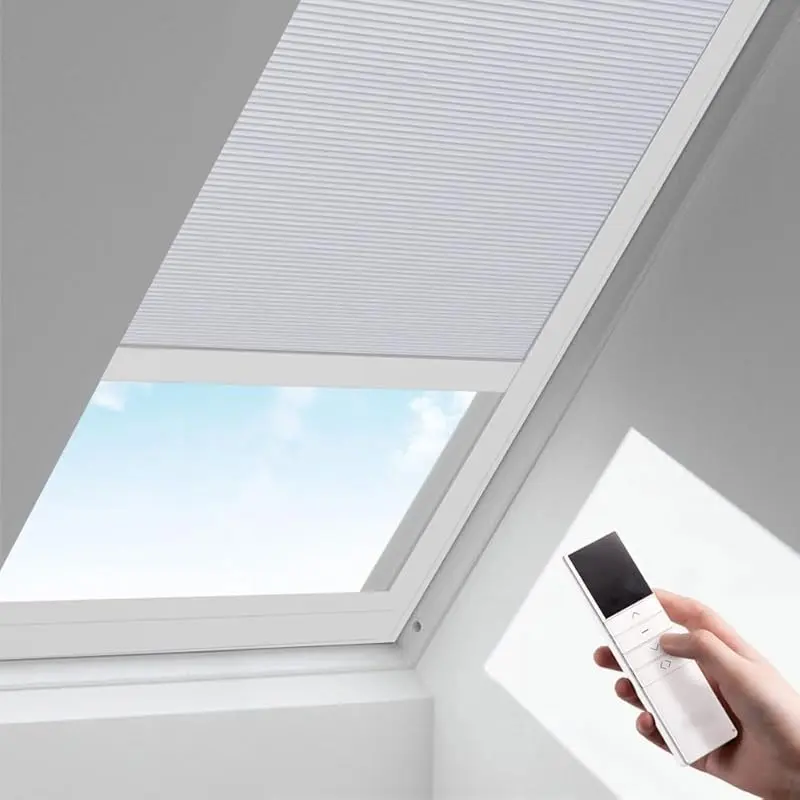 Perfect Fit Blinds Warter-Proof Blackout Remote Control Connect Google Motorized Honeycomb Skylight Blinds For Oblique Windows
