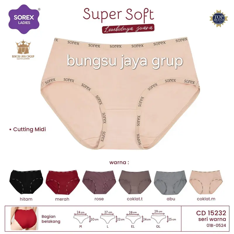 (3pc,6pc,12pc) Celana Dalam Wanita Sorex Basic Super Soft 15232 Cutting Midi Pendek Dewasa Karet Katun Stretch Lembut dan Nyaman 0