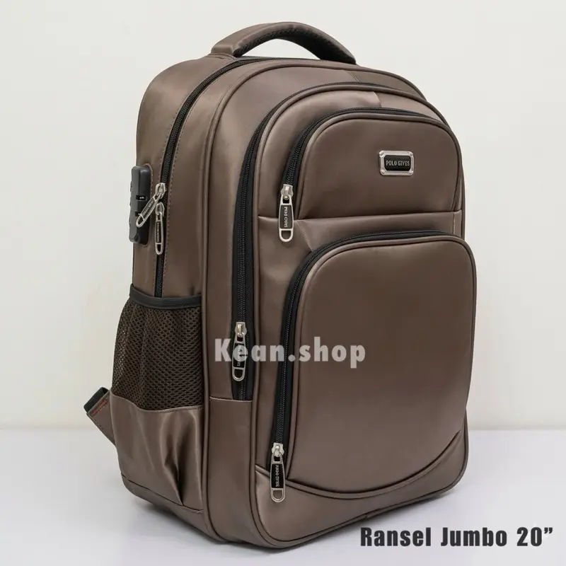 POLO GIVES 20 Inch Tas Ransel Jumbo Pria Ransel Kerja Polo Original Import + Raincover + Kabel USB Hitam