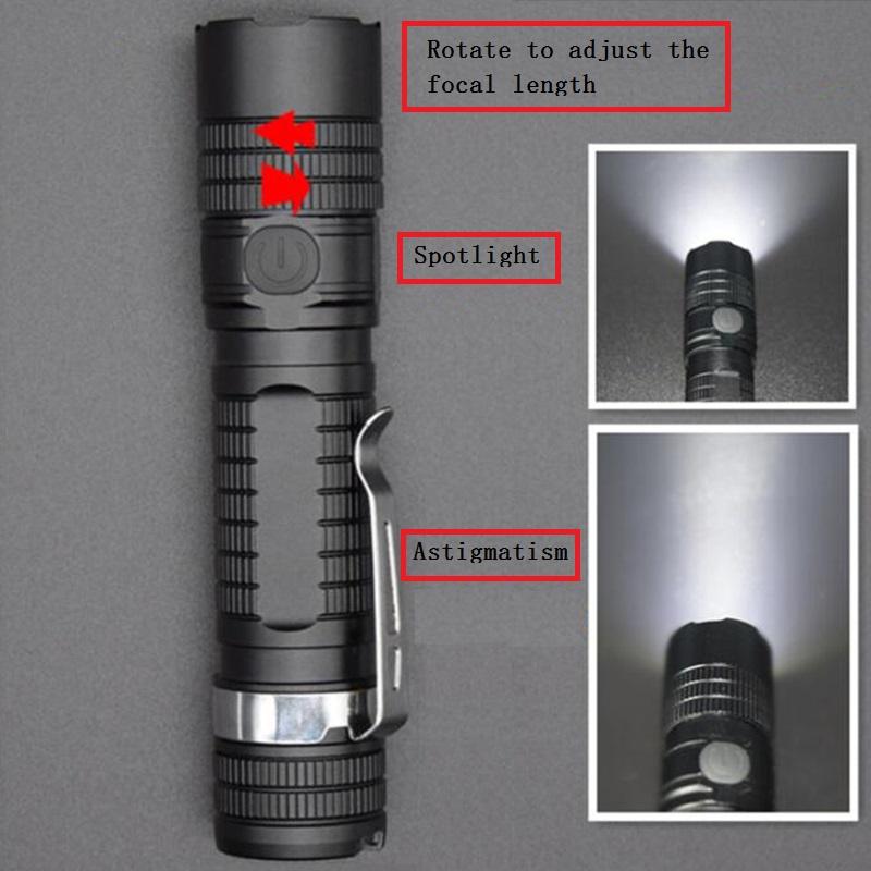 Product Introduction of S11 Zoomable USB C Rechargeable 18650 2200mah LED Flashlight XPL 1200lm with Power Indicator and Magnet Tail 8