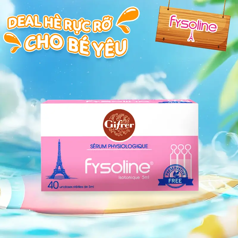 Nước muối sinh lý Fysoline Isotonic hộp Hồng 40 ống x 5ml vệ sinh mắt, mũi, miệng hàng ngày cho bé