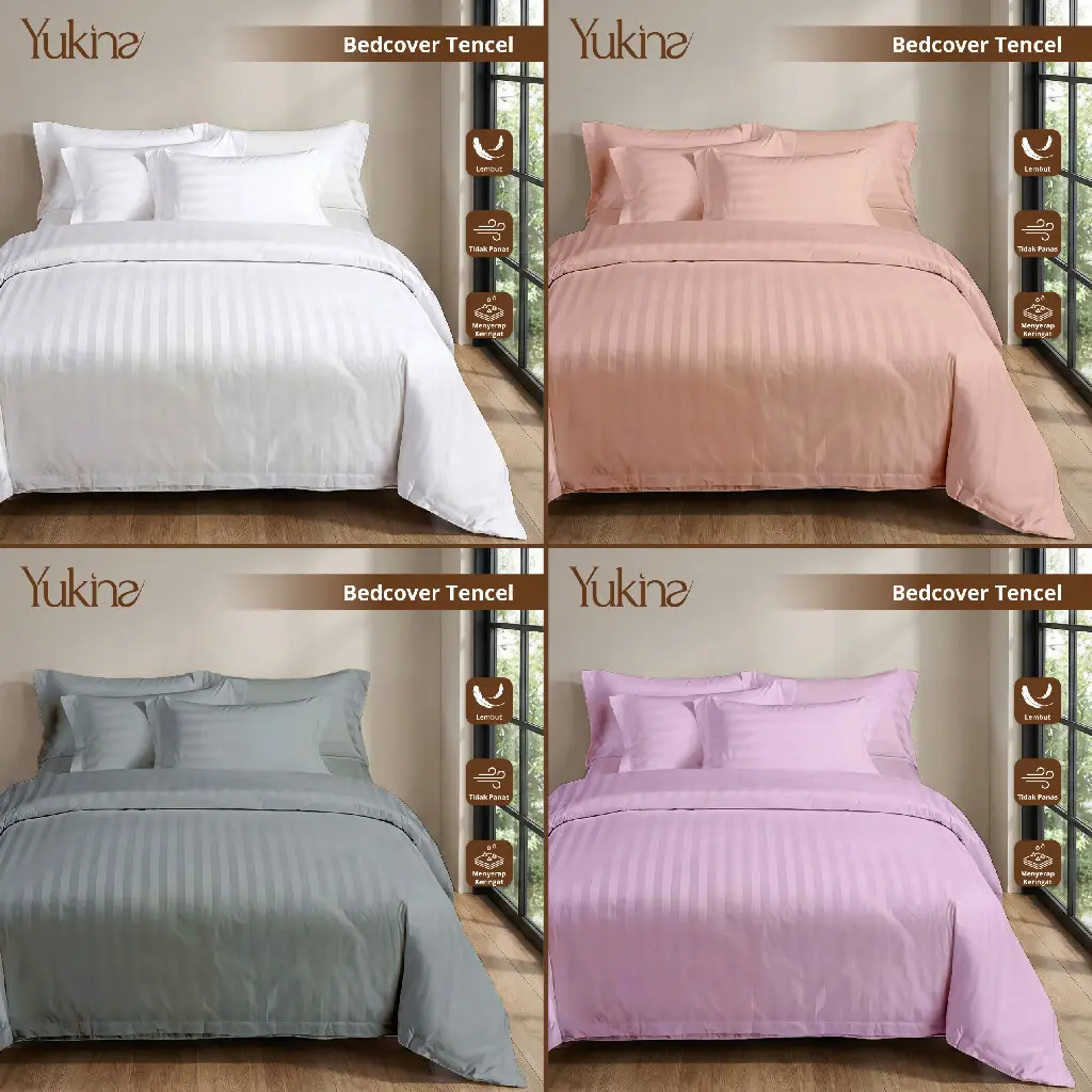 Bed Cover Set Sprei Hotel Premium Ukuran Lengkap bahan Micro Tencel Premium - Yukina Bedcover