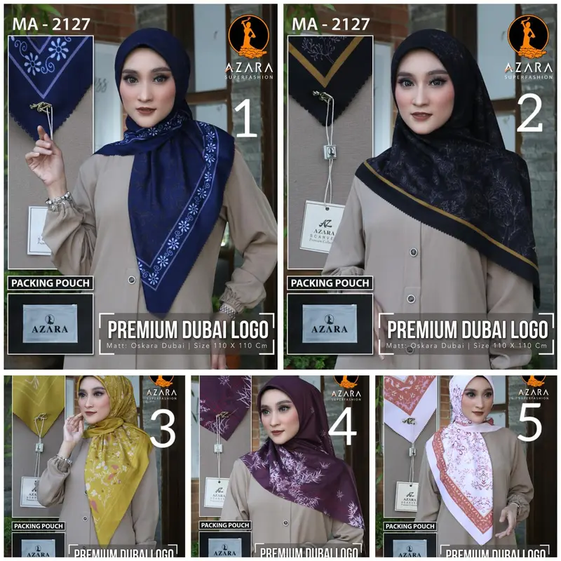 Jilbab Segi Empat Azara Motif Premium Dubai Logo Packing Zipplock / Kerudung Motif / Hijab Motif / Hijab Segiempat 0
