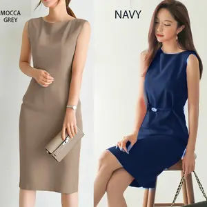 Sheath formal dress sleeveless kerja wanita Panjang Hitam Scuba Gaun