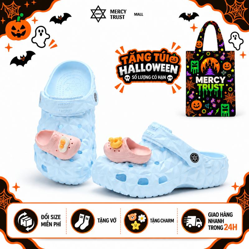 [TẶNG TÚI HALLOWEEN] Kèm Sticker Giống Hình, Vớ - DÉP MERCY TRUST Kim Cương MBC Nam Nữ Cao 3cm Chất Liệu EVA An toàn Êm Nhẹ