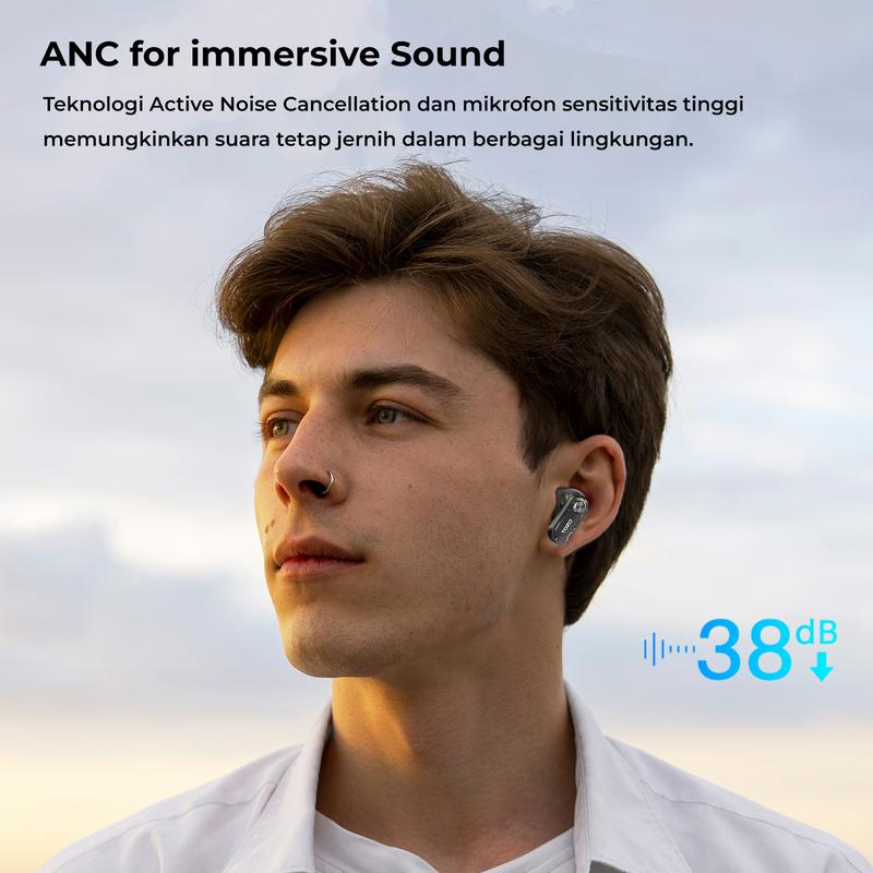 (New launch)Tozo AEROSOUND3 Smart 6 mics Hybrid ANC + AI 4 Mics ENC Clear Calls Wireless Earphone Bluetooth Tws Bluetooth 5.4  Headset IPX5 Deep Bass Stereo Sound 32 EQ Customization via App Crystal Case Design Low Latency Game Mode 5