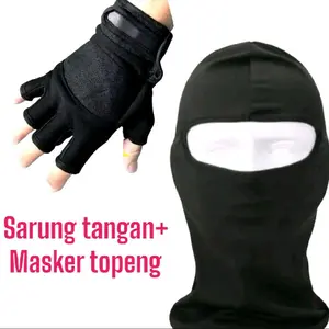 Paket Motoran Masker Baff Hitam Polos Dan Sarung Tangan Pria Dewasa Gloves