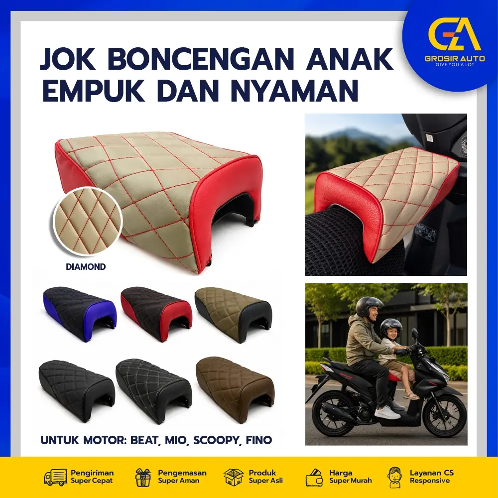 Jok Boncengan Anak Motor Universal Premium Tebal Jok Anak Motor Motif Diamond Empuk Anti Slip Mudah Pasang Kulit Sintetis