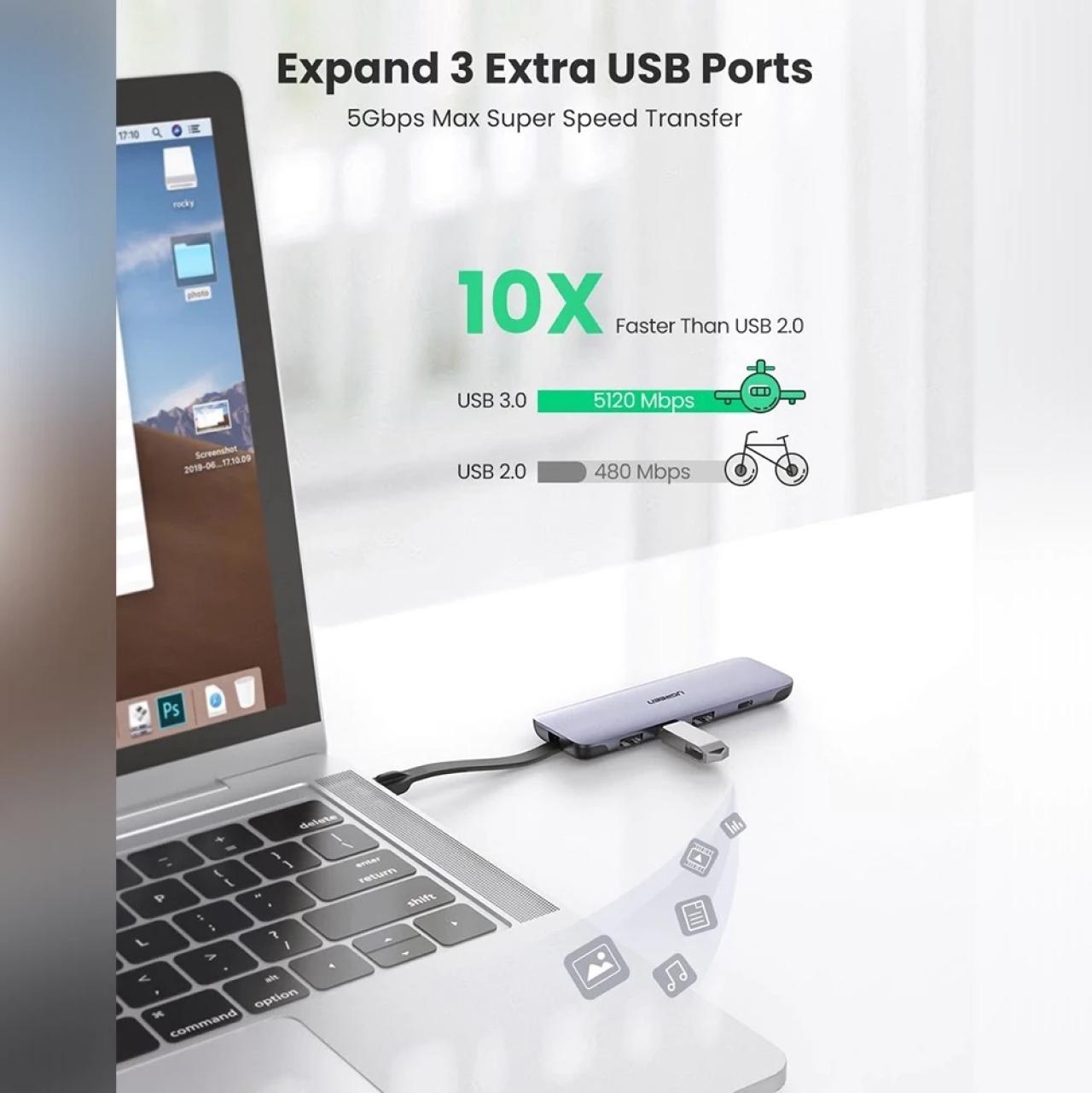 UGREEN Hub 5 in 1 USB A to 4 USB A 3.0 - Black CM219 25851