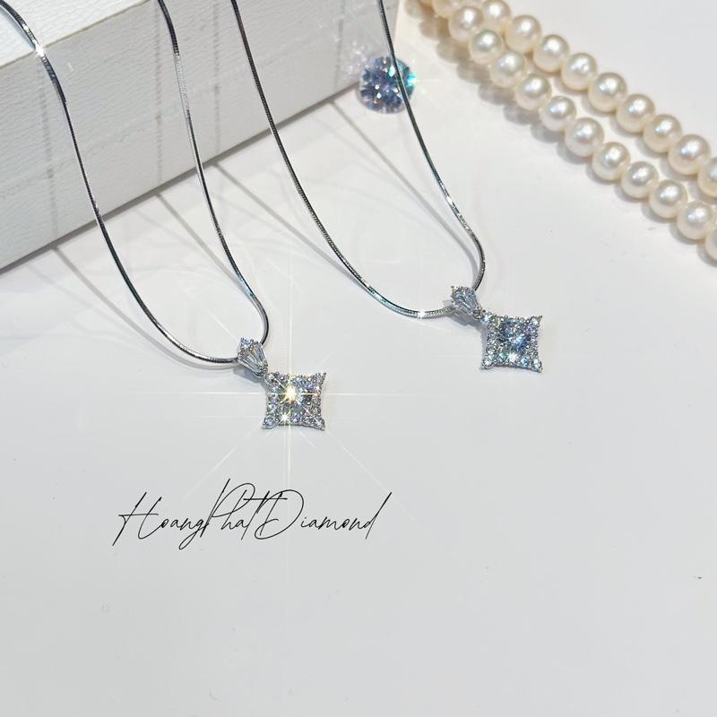 [ Hoàng Phát ] Trang Sức Dây Chuyền Bạc Ý 925 Mì Trơn Lớn 4T5 (45cm) Phối Mặt Vuông Thoi Khoen Hột Vuông Nam Mỹ Xi Kim (P86)