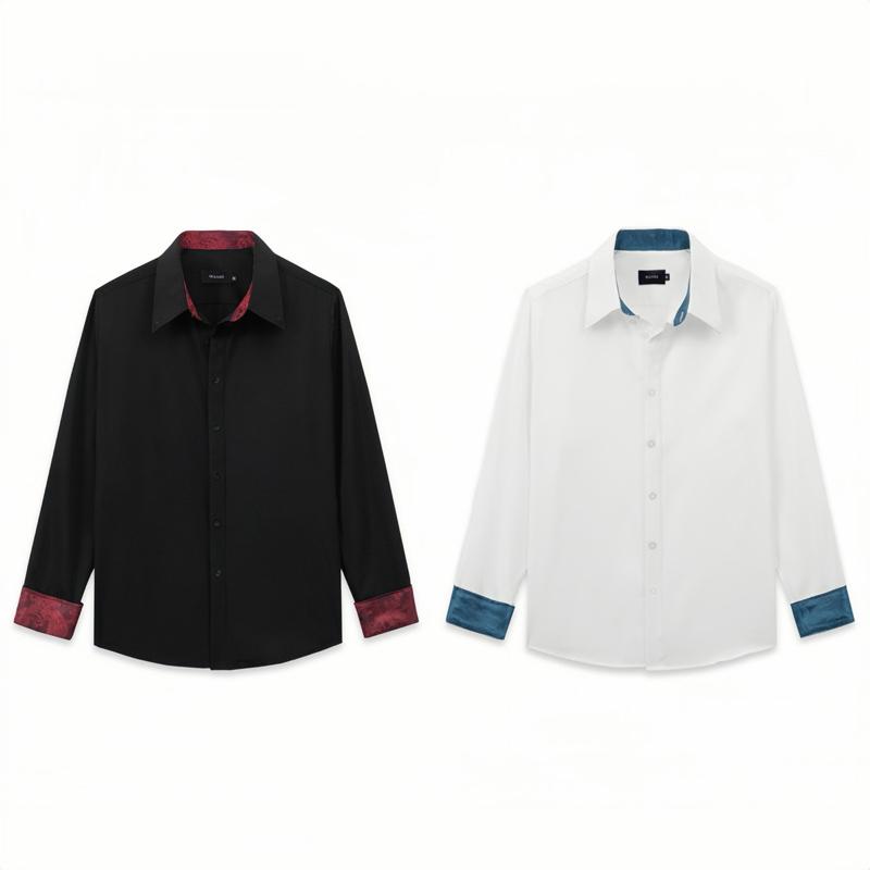 Áo Sơ Mi Đen Trắng Phối Viền Gấm Đỏ Xanh Chất Lụa Cotton Cao Cấp | Wanes Cotton Paisley Shirt