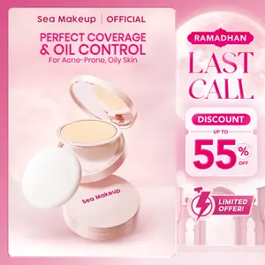 Sea Makeup Acne Cover & Smooth Two Way Cake Pressed Powder and Matte- Bedak Padat High Coverage, dengan kandungan Salicylic Acid + Ceramide + Safflower - aman untuk wajah Berminyak dan Kering Tahan 24Jam