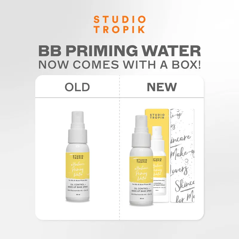 STUDIO TROPIK Balance Priming Water | Primer Face Mist Spray Rekomendasi MUA | Makeup Complexion | Kulit Berjerawat, Acne prone, oily berminyak | Dengan Niacinamide dan Zinc| Finish Matte 1