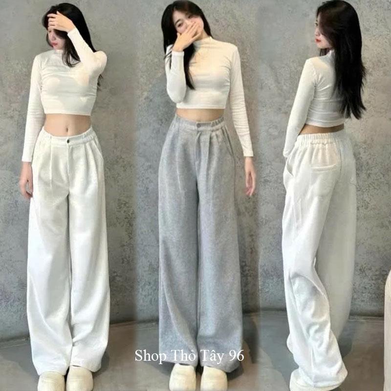 (GIÁ SOCK GIẢM20K+15%HH - MỎ BÁN)Quần nỉ 2 da ống rộng HÀNG ĐẸP 1 khuy vải nỉ mịn có túi ly trước dáng quần ống rộng cạp chun nữ đi học biển dạo phố mùa Hè Đông