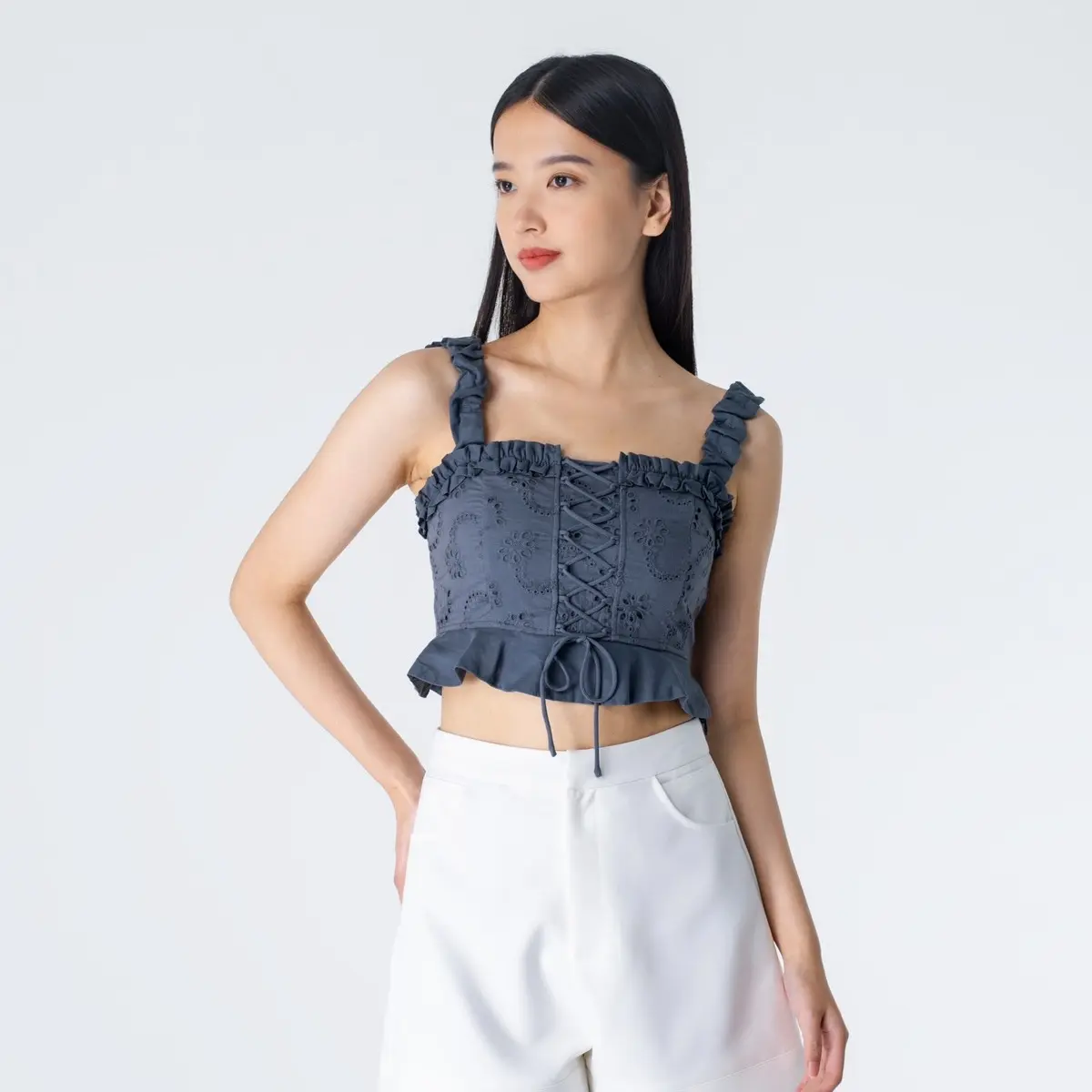 Sofia Eyelet Top - Moss Green