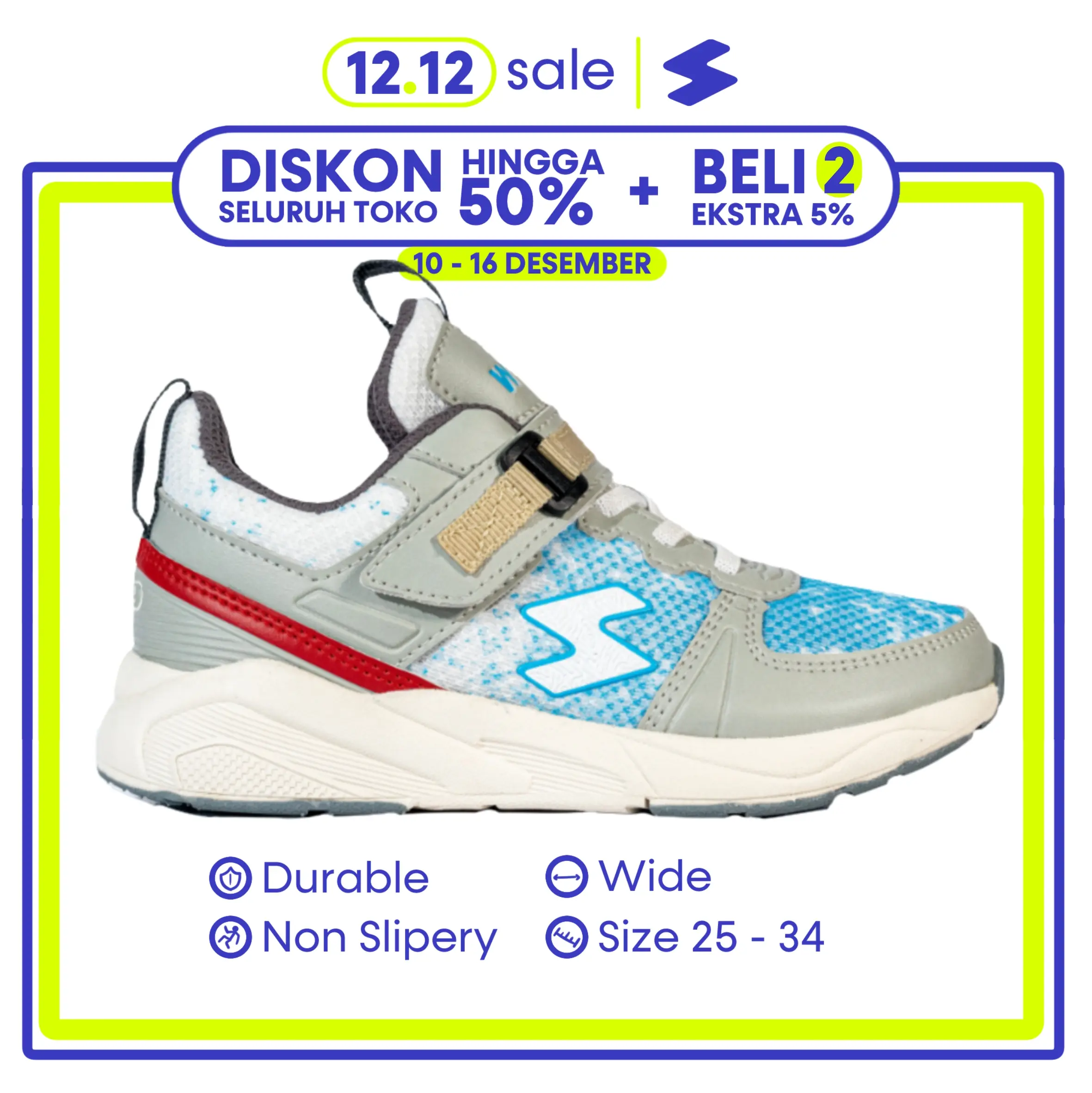 Sepatu Anak Sneakers Fashion STUVW Rover Racer Blue dengan Teknologi S-tough Outsole dan Hook-and-Loop Strap