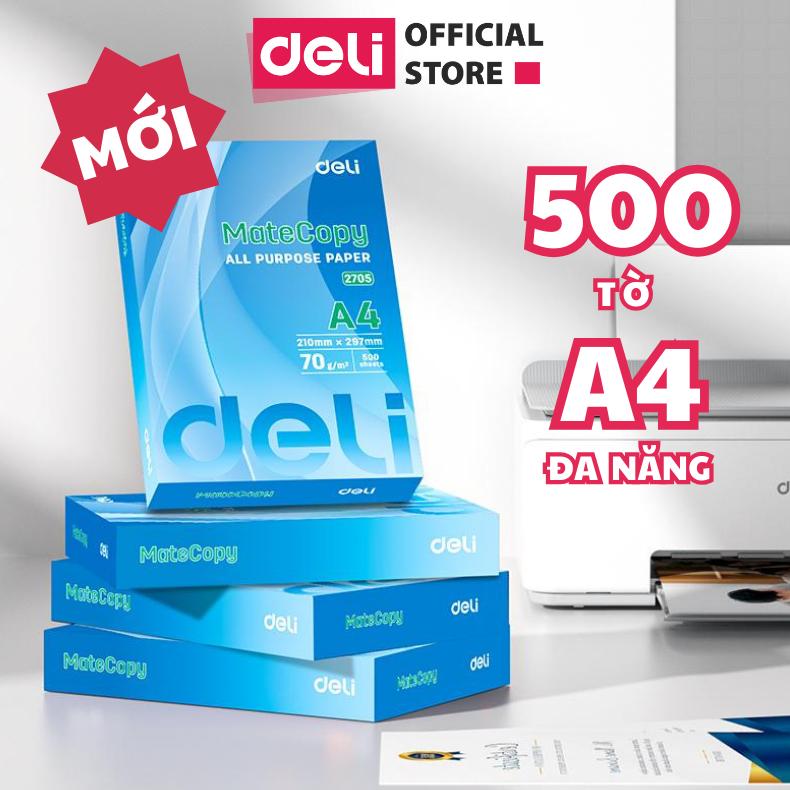 Giấy A4 Deli - 500 tờ giấy in giấy photo cao cấp chính hãng - Độ dày giấy tiêu chuẩn tránh kẹt trong máy in - In được 2 mặt vẽ viết,...