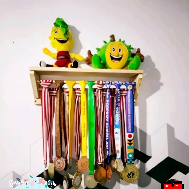 Rak Ambalan Piala Dan Medali  Kayu Jati Belanda Gantungan Dinding