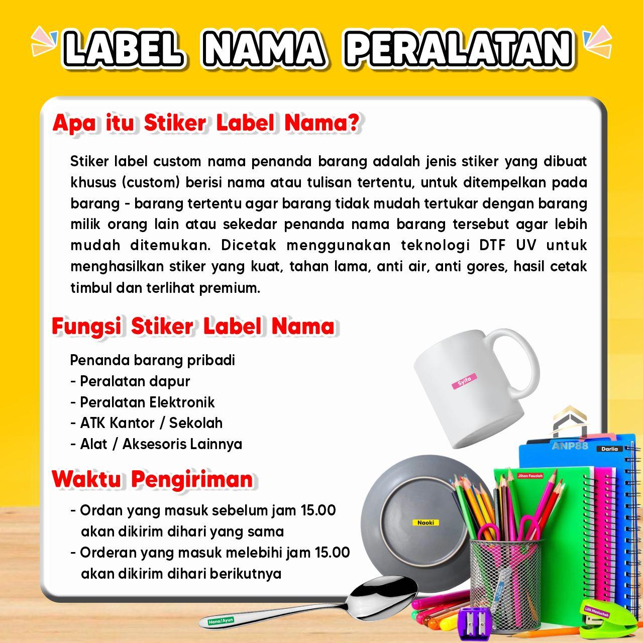 ANP88 - Stiker Custom Label Nama Timbul Anti Air Waterproof Untuk ...