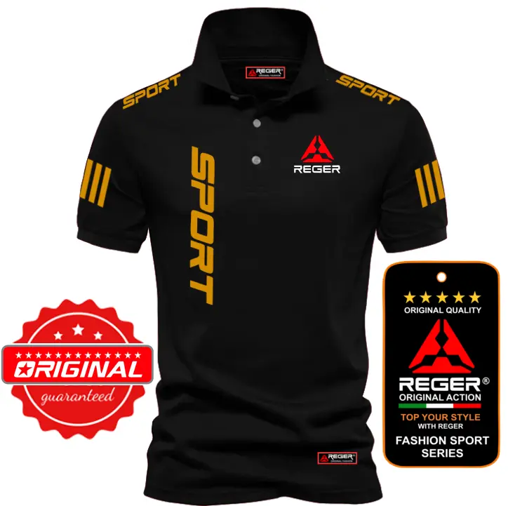 POLO REGER ACTION SPORT TEXT MIRING GOLD / SABLON DTF POLYFLEX PREMIUM / Pakaian Baju Polo Kerah Distro untuk Pria Laki Laki wanita Dewasa 4