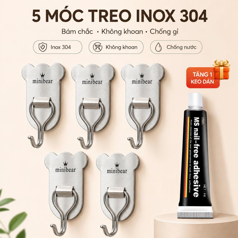 MiniBear Móc Treo Tường Inox 304 Chịu Lực 20KG, Móc Dán Tường Không Cần Khoan,…