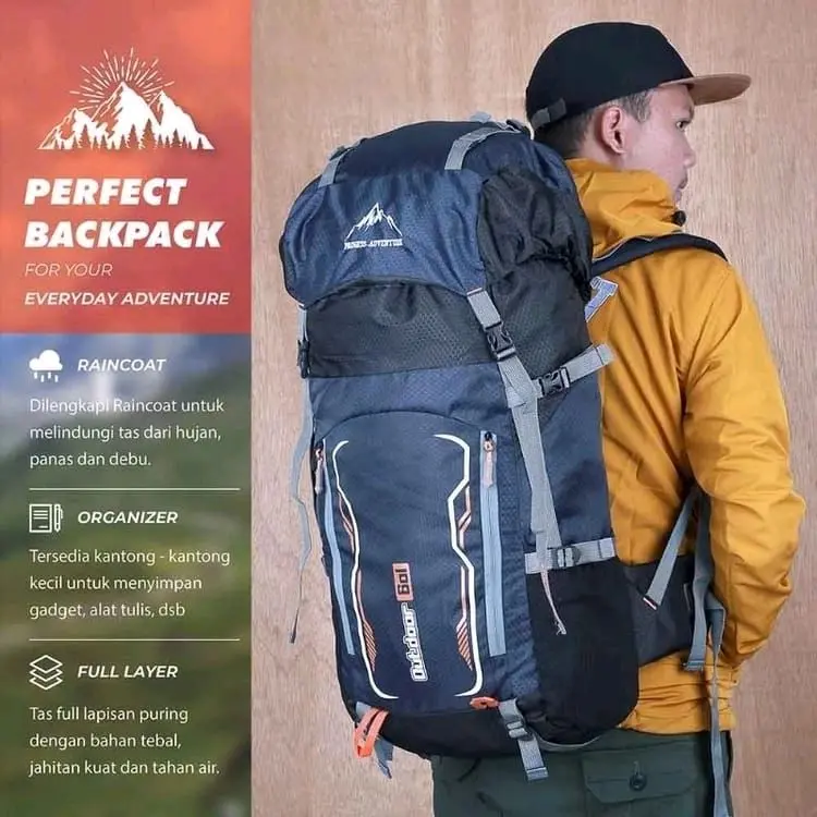 Tas Ransel Gunung Pria Tas keril Carrier Kapsitas 60L Backpack Hiking Camping Travelling Outdoor 2