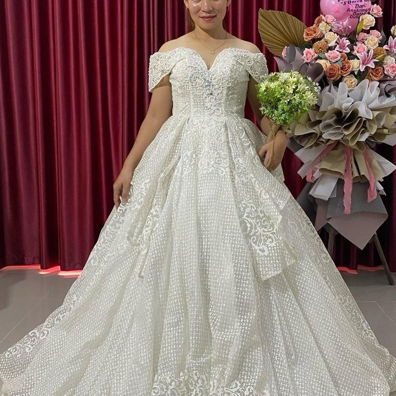 Gaun Pengantin Sabrina Mewah untuk Wanita - Dress, Pesta, Panjang 0