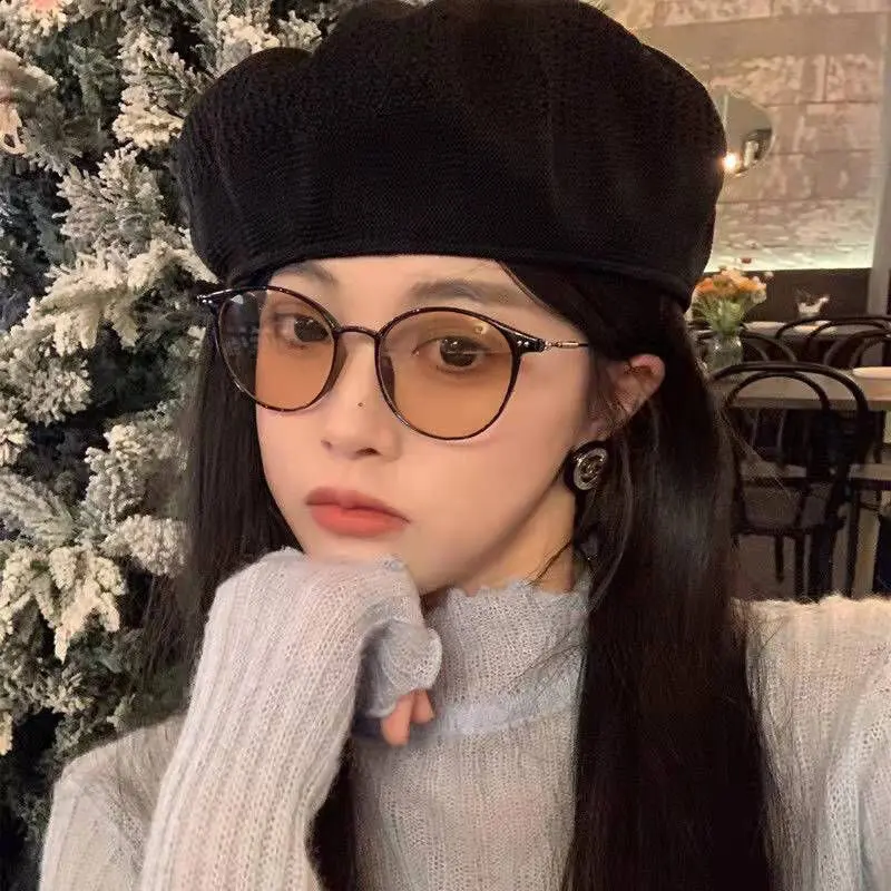 Kính Chống Nắng, Chất Liệu Kim Loại, Kính Mắt Đổi Màu, Dành Cho Nữ, Phong Cách Hàn Quốc, Gọng Kính Tròn, PTQ, Tặng Kèm Kính Râm 5