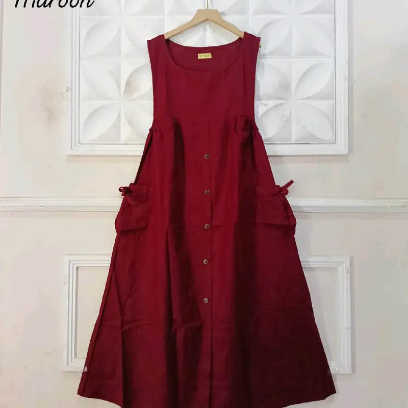 GAMIS OVERALL SAKU KANAN KIRI // HAGIA OVERALL KATUN MOTIF ONLY Linen Muslim Wanita Dress Kancing Panjang Basic Dewasa 2