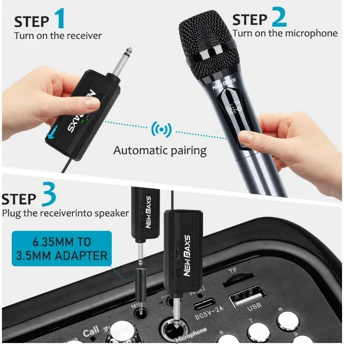 NEW BAXS 【Dapat diisi ulang】Mikrofon nirkabel SU601 / SU602 mikrofon 1-in-1 / 1-in-2 50M jarak penerimaan peralatan nyanyian KTV 8