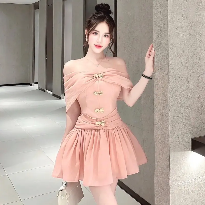 HĐ - Váy Thiết Kế Váy Dự Tiệc Tafta Trễ Vai Vạt Dài Đính Hoa V224 Nữ Lệch Vai