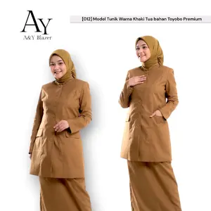 [012] MODEL TUNIK !! A&Y Blazer Seragam dinas PDH guru PNS ASN terbaru warna Khaki Tua bahan katun TOYOBO PREMIUM setelan Rok & Celana