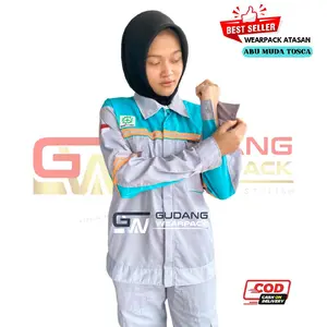 Wearpack Atasan Kerja (BAJU SAJA) Lengan Panjang Warna Abu Muda Kombinasi Biru Langit
