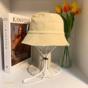 Bucket Hat Corduroy Anak Dengan Tali Usia 1-7 Tahun Warna Polos Cewek Cowok