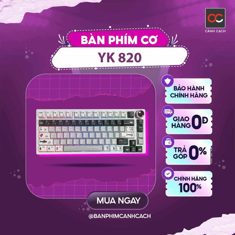  Bàn Phím Cơ Nhôm CNC YK820 Có Núm Xoay 1 Mode 3 Mode Kết Nối 