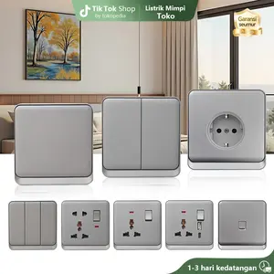 JK SPACE Saklar Lampu Dinding Tipe 86 Saklar Lampu Modern Universal Soket Colokan dengan Sakelar Hitam Tembaga Rumah Mewah  & Abu & Sikat Standard Hotel Eropa