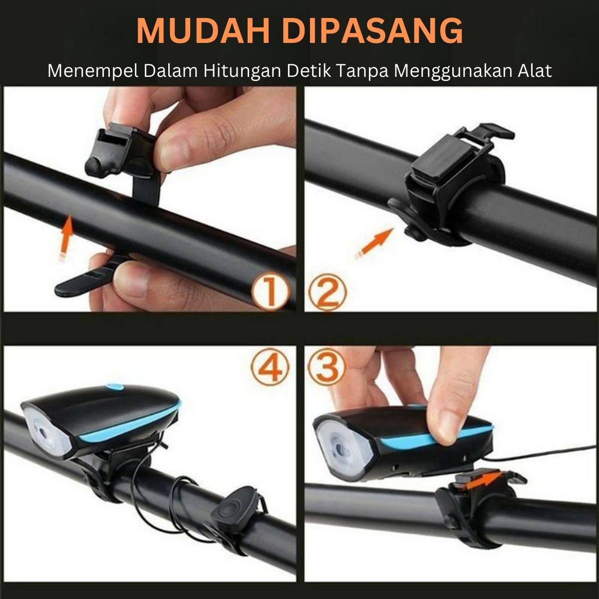 Lampu Depan Sepeda Dengan Bel Klakson 5Mode Suara Speaker 120dB LED Cree USB Rechargeable Waterproof