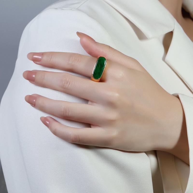 Charming 14K Yellow Gold Jade Ring with 0.50ct Stone 1