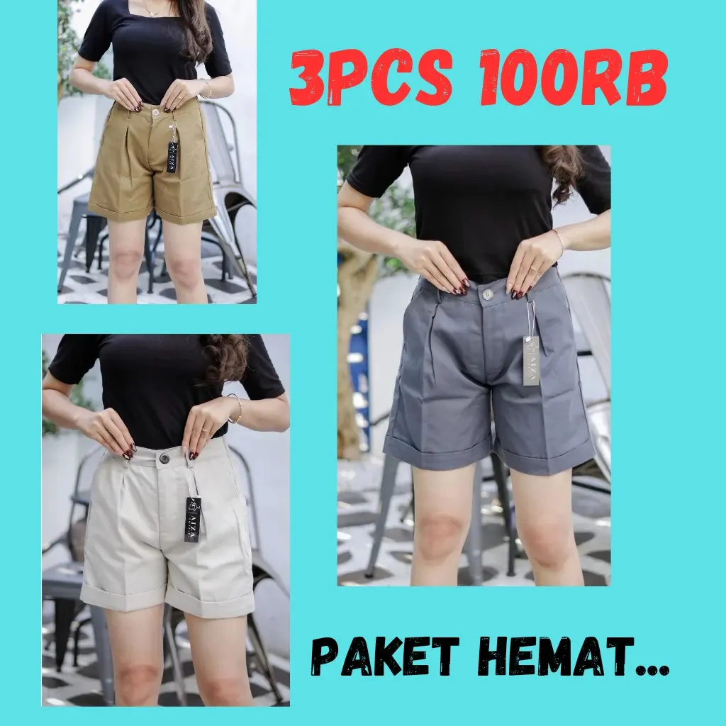 100 RIBU DAPAT 3 PCS HOTPANTS KOREA STYLE celana pendek wanita Shorts cuci kering skin pink Kancing Karet Santai Mini
