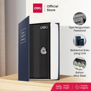 Deli Brankas Bentuk Buku ET64X Biru dengan Kunci dan Kombinasi, Solusi Penyimpanan Praktis