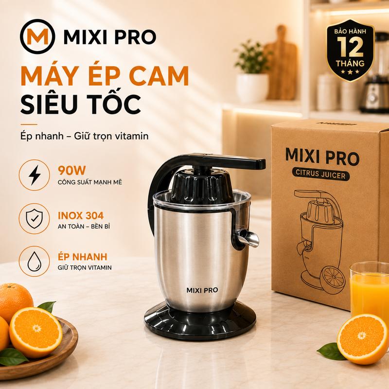 Máy Vắt Cam Điện MIXIPRO 90W – Khay Lọc Inox, Vận Hành Êm Ái, Tự Động Ép Cam Nhanh