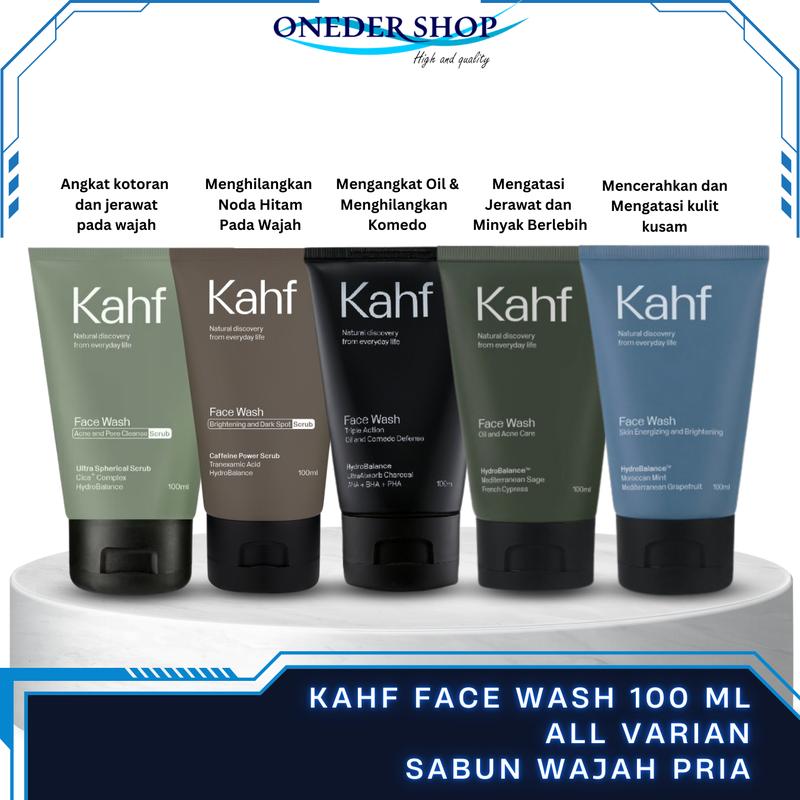Kahf Face Wash All Varian 100ml - Kahf Facial Wash - Sabun Muka Pria - Sabun Cuci Muka Pria - Perawatan Wajah Pria Non Alkohol coffee exfoliating membersihkan  mencerahkan Scrub Hitam Komedo Laki Moisturizer Kotoran Kusam sabun  mukapria 1